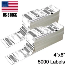 5000 Fanfold 4x6 Direct Thermal Shipping Label for Zebra Elton Rollo Datamax NEX