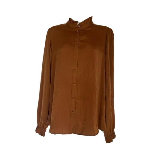 banana republic Womens Size S Tall brown long sleeve button up ruffle blouse