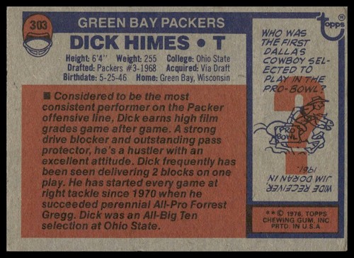 Dick Himes Rookie RC 1976 Topps #303 Green Bay Packers EX - Bild 2 von 2