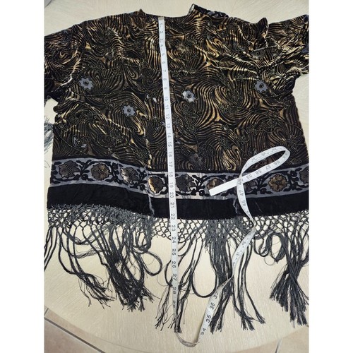 Vtg Aris A Piano Fringe Velvet Burnout Silk Blend Kimono Black & Amber  One Size - Picture 7 of 10