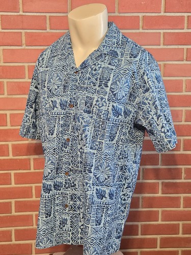 RJC Short Sleeve Button Front Hawaiian Shirt Mens 2XL Made in USA Cotton Blue - Picture 3 of 8