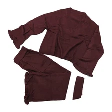 PPMile Womens Two-piece Vneck Cozy Soft Knit Sweater Lounge Set Wine Red Size Sm