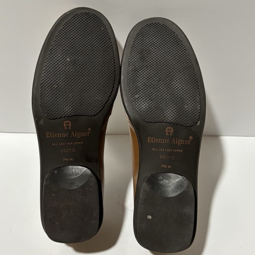 ETIENNE AIGNER Leather Classic Loafers Size 7.5M Camel Brown Gold Buckle Shoes - Picture 11 of 15