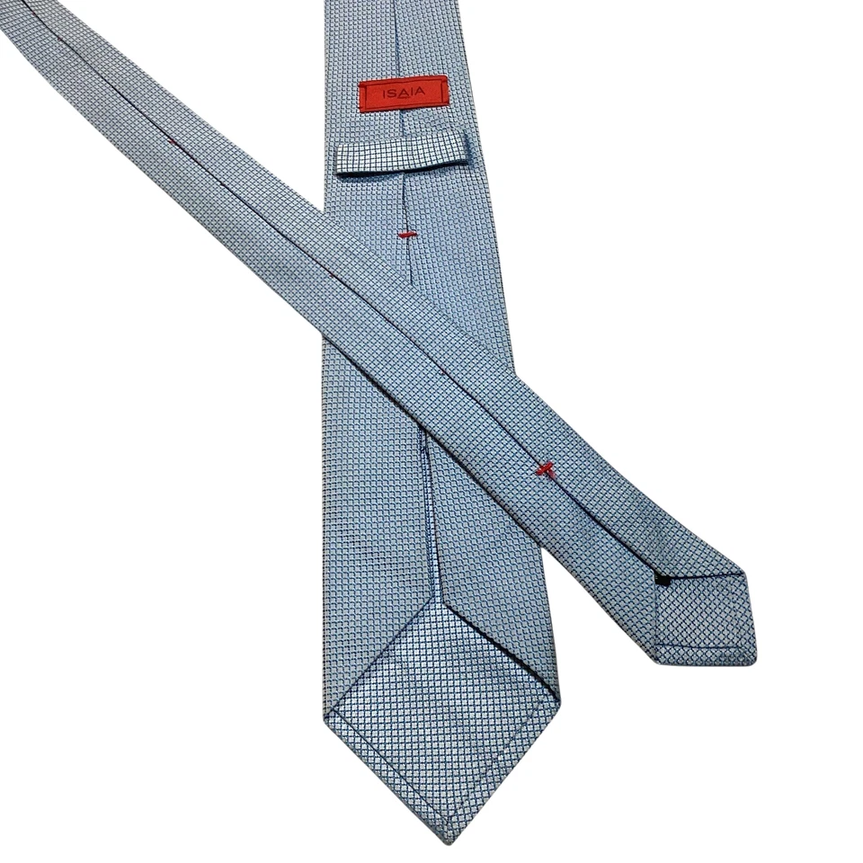 Галстук мужской ISAIA Napoli SEVENFOLD 100% шелк XL ИТАЛИЯ роскошный геометрический синий б/у в отличном состоянии - Изображение 3 из 4