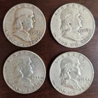 4 Lot Ben Franklin Half Dollar 1952-P, 1952-D, 1954-P 1954-D 90% US Silver Coins
