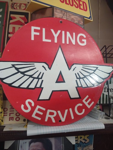 VINTAGE RARE FLYING A GASOLINE PORCELAIN METAL GAS OIL SERVICE STATION PUMP SIGN - Picture 8 of 11