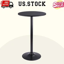 Round Bistro Pub Table, 23.8" Top, 39.5" Height, Metal Base, Black