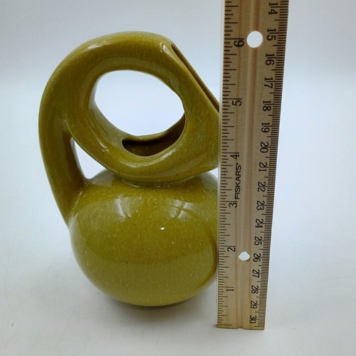 Dryden Pottery Loop Handle Pitcher Yellow Speckled Signed Honey Syrup Creamer - Picture 2 of 11