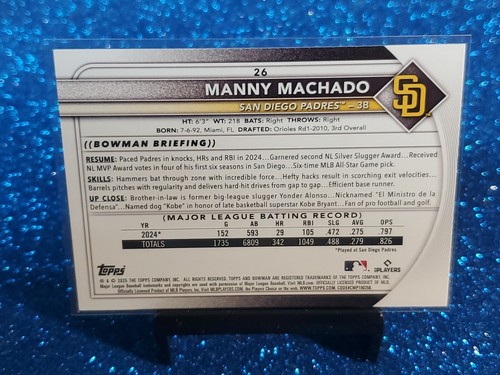 2025 Bowman Baseball #26 Manny Machado San Diego Padres - Bild 2 von 2