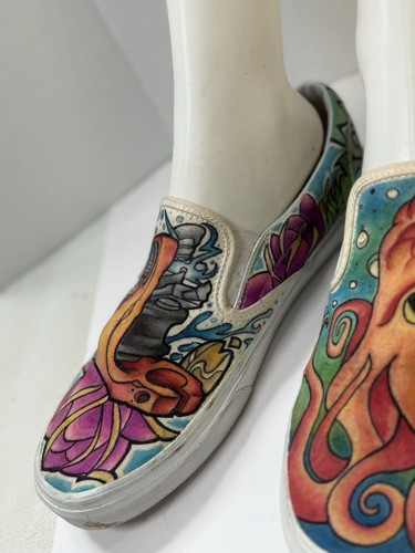 RARE Vans Slipper 1 of 1 Custom Drawn Octopus Shoes White Men’s Size 13 - Bild 4 von 20