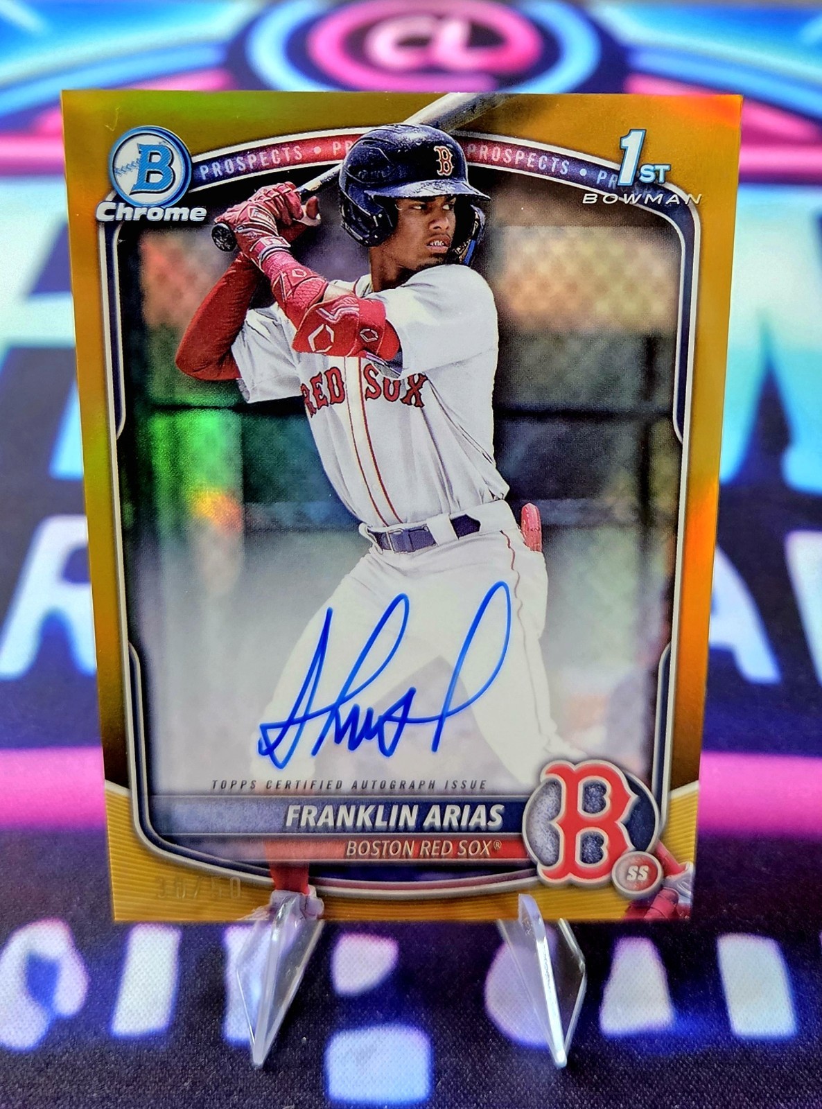 2025 Bowman Chrome Franklin Arias 1st Auto /50 Gold Refractor RC  Red Sox