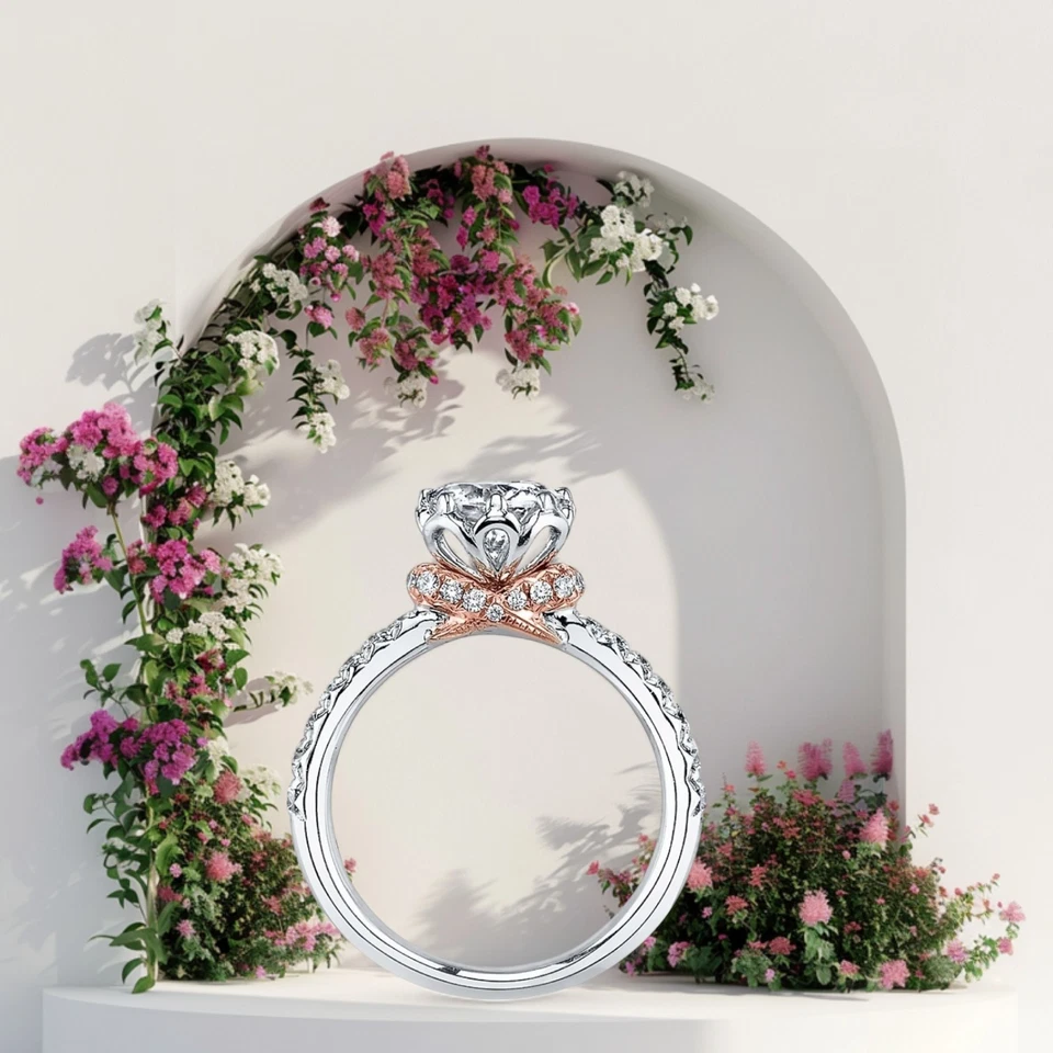 Engagement Ring 0.50 Ct Diamond Round Cut Setting 14k Multi Tone Gold Semi Mount - Image 3 of 4