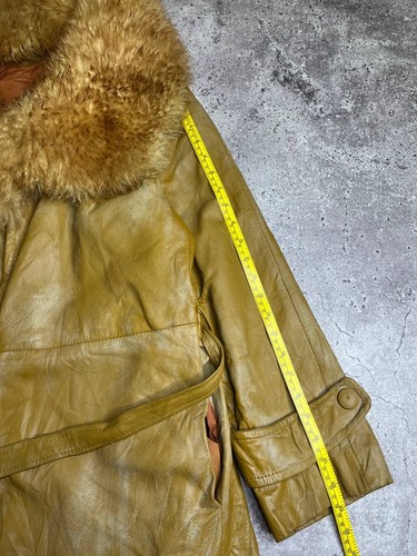 Vintage Leder Pelzkragen Mantel Caramel Größe M - Bild 11 von 11