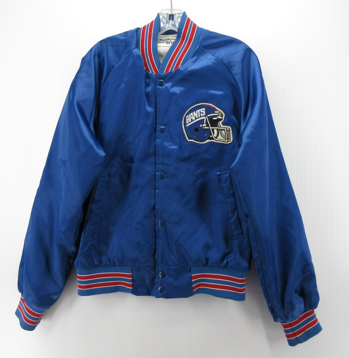 VINTAGE New York Giants Jacket Men Medium Blue Chalk Line Satin