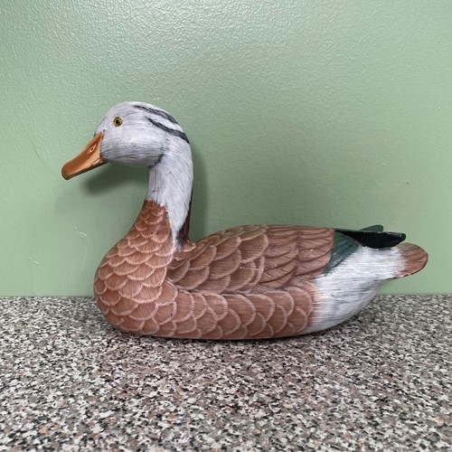 Vintage Massivholz Ente Köder Stockente handbemalt Glasaugen