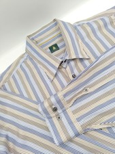 Robert Talbott Mens 2XL 18.5x34 Brown Blue Stripe Hidden Button Down Shirt P401