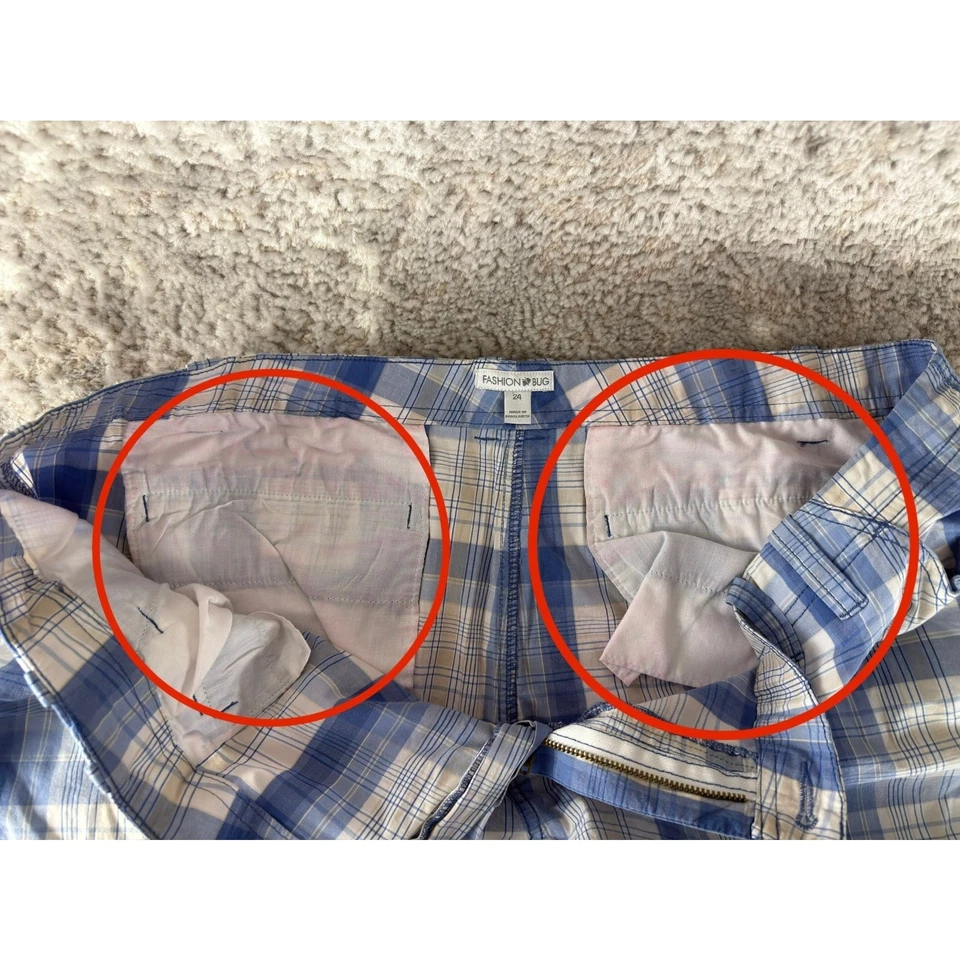 Fashion Bug Plus Size 24 Plaid Stretch Shorts Blue Button Zip Pocket Casual - Image 3 of 4