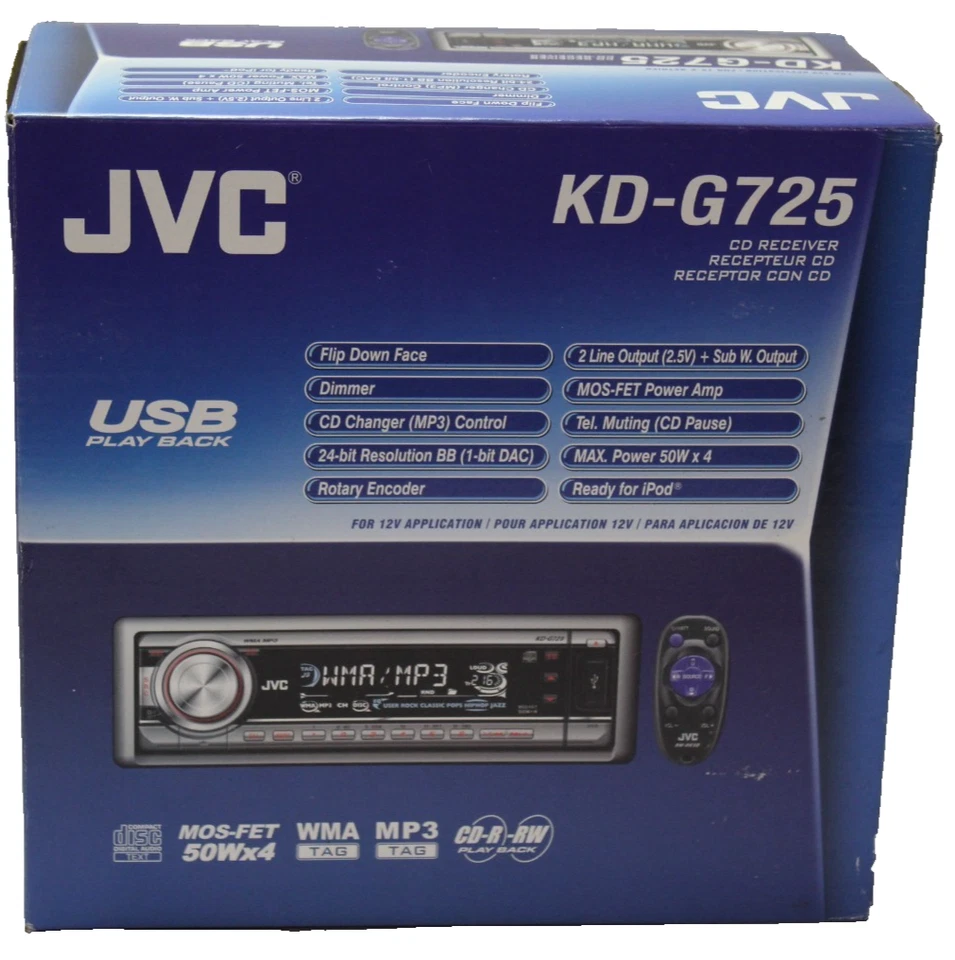 NEW JVC KD-G725 Car Stereo CD Receiver with CD/MP3/USB 12V Remote NOS 2006 Boxed - Image 2 of 4