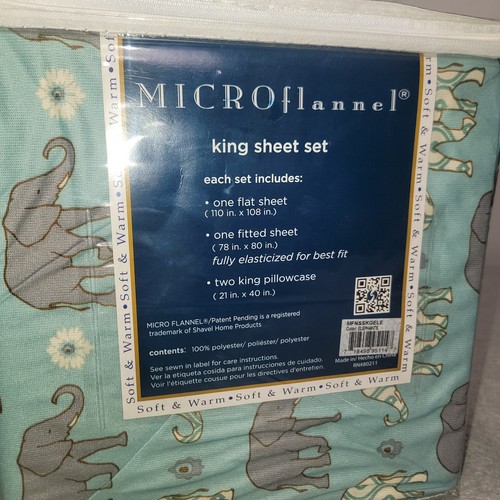 Shavel Micro Flannel Printed Sheet Set - King, Elephants Brand New - Bild 5 von 8