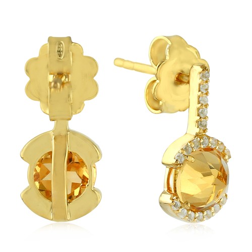 925 Sterling Silver Yellow Citrine White Topaz Stud Earrings For Women - Picture 3 of 6