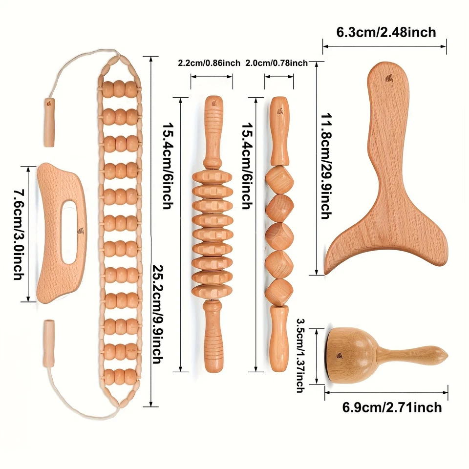 Juego de herramientas de masaje Gua Sha de madera 6 en 1 para aliviar la fatiga muscular y el dolor Foto 4 de 4