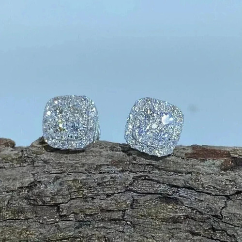 3CT Round Cut Lab Created Diamond Men's Stud Earrings 14K White Gold Plated - Picture 4 of 4