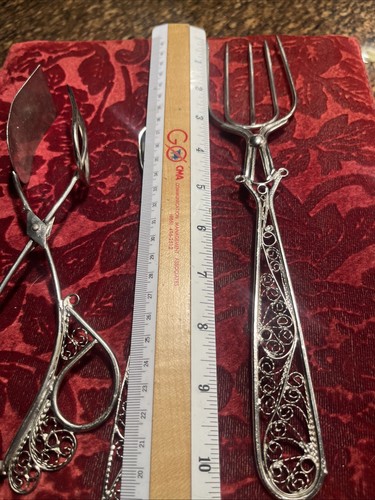 Vintage Metal Filigree Serving Fork, Spoon And Tongs - Picture 4 of 11