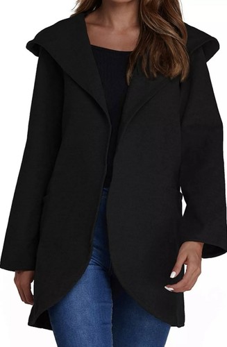Women's 100% Polyester Black Hooded Jacket Size S - Picture 3 of 7