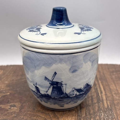 Vintage Delft Blauw Zuckerdose 1973 blau Windmühle handbemalt Norelco Holland - Bild 6 von 11