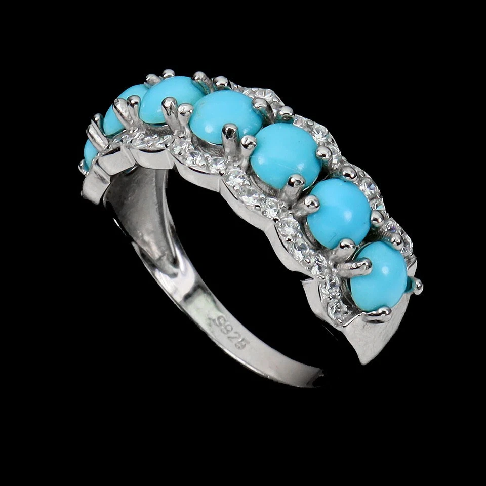 Anillo De Plata Esterlina 925 Redondo En Turquesa Azul 4Mm Joyería 6.5 - Imagen 2 de 4