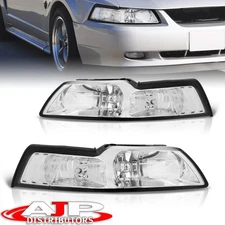 Chrome Clear Replacement Head Lights Lamps LH RH Set For 1999-2004 Ford Mustang