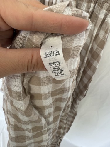 Aerie Cotton Gingham Midi Dress Smocked Tie Straps Beige White Womens Large - Picture 5 of 5