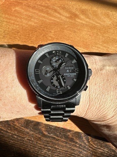 Citizen Eco-Drive Men's Nighthawk Chronograph Watch Black WR 200 With Box - Picture 13 of 17