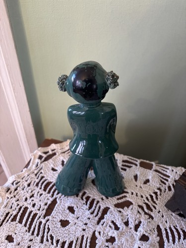 Vintage Midcentury grün & schwarz Keramik asiatisches Mädchen Figur - Bild 3 von 4