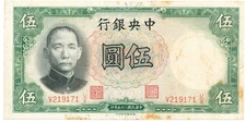 Central Bank of China China 5 Yuan 1936 stains unc