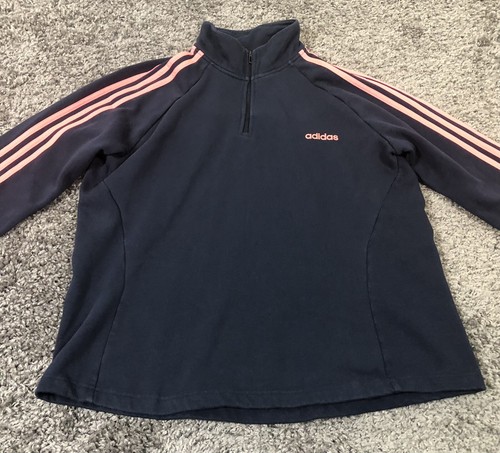 Adidas Girls 1/4 Zip Pullover Size XL Navy Blue Hot Pink Stripes Long Sleeves - Picture 2 of 12