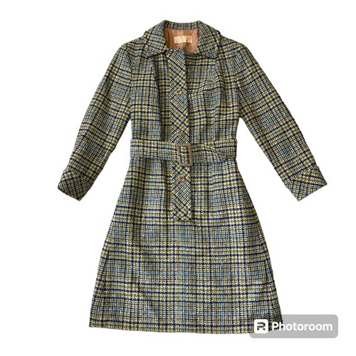 Vintage Pendleton 70s Womens Green Houndstooth Dress Coat Jacket Coat Sz 12