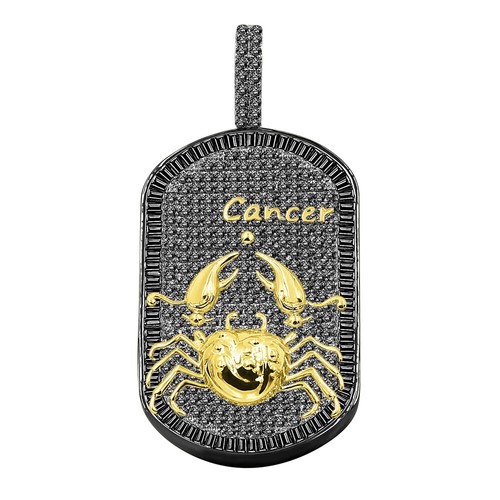2 Tone Zodiac Astrology Sign 18k Black Gold Baguette Simulated Diamond Pendant - Picture 18 of 48