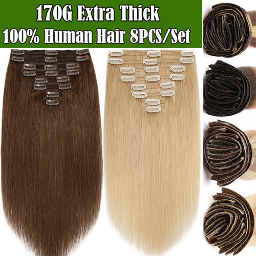 150g Double Weft Thick Clip in Remy Echthaar Extensions Full Head Clip On Hair - Bild 12 von 43