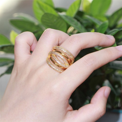 Women Gold Plated Ring Twisted Design Cubic Zirconia Costume Jewelry Accessories - Picture 3 of 9