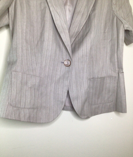 Merona Women’s Size 18 Beige Pinstripe Short Sleeve Button Front Jacket Blazer - Picture 6 of 15