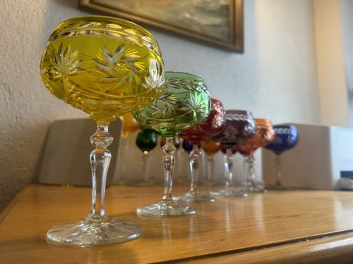 6 vecchie ciotole da spumante bicchieri da champagne colorati tagliati a mano Crystal Lausitz - Foto 8 di 15