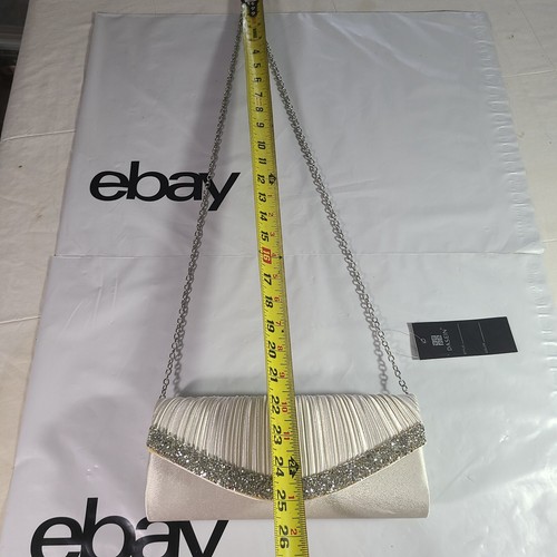 Dasein Satin Clutch Purse Rhinestone Trim Evening Handbag Formal Chain Strap - Picture 14 of 15