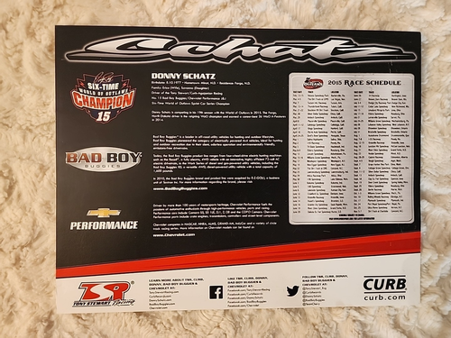 Donny Schatz #15 Bad Boy Buggys Heldenkarte 8" x 10" Rennplan 2015 - Bild 2 von 2