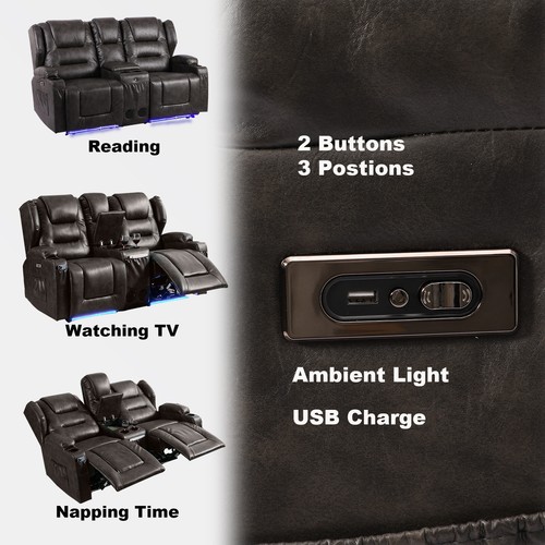 Recliner Sofa 2-seater Reclining Couch PU Leather Loveseats Home Theater Seating - Picture 36 of 50