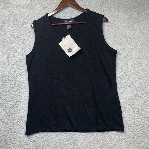 Denim & Co Sweater Vest Womens L Black Lightweight Semi Sheer Dark Academia NWT - Picture 1 of 9