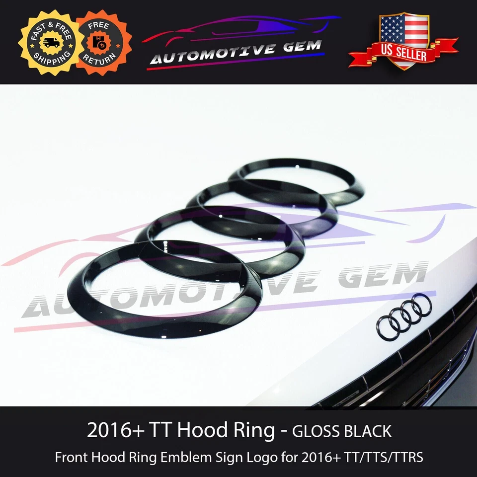 AUDI TTRS TTS TT Front Ring Hood Emblem GLOSS BLACK Logo Badge S line 2016+ - Image 2 of 2