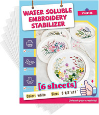 Stick and Stitch Embroidery Paper, 6PCS Water Soluble Transfer Paper for Hand an
