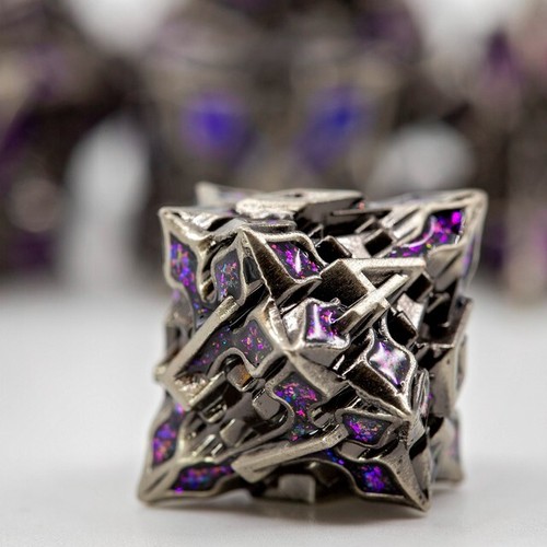 Sage's Petrified Lilium Plum Metal Polyhedral Dice Set DnD RPG Games TTRPG - Picture 12 of 16