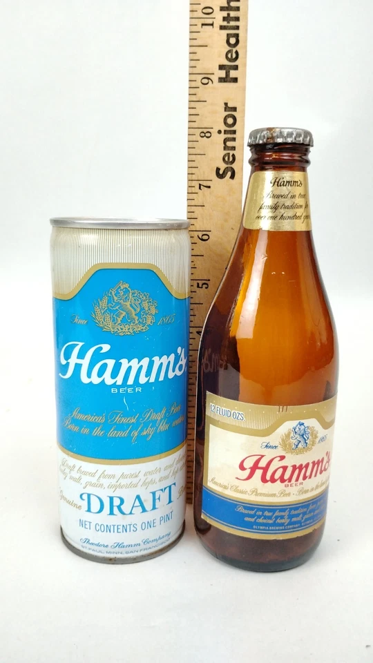 Lote de 8 latas de cerveza Hamm's Flat Top y 1 botella de vidrio ámbar stock preferido borrador Foto 2 de 4